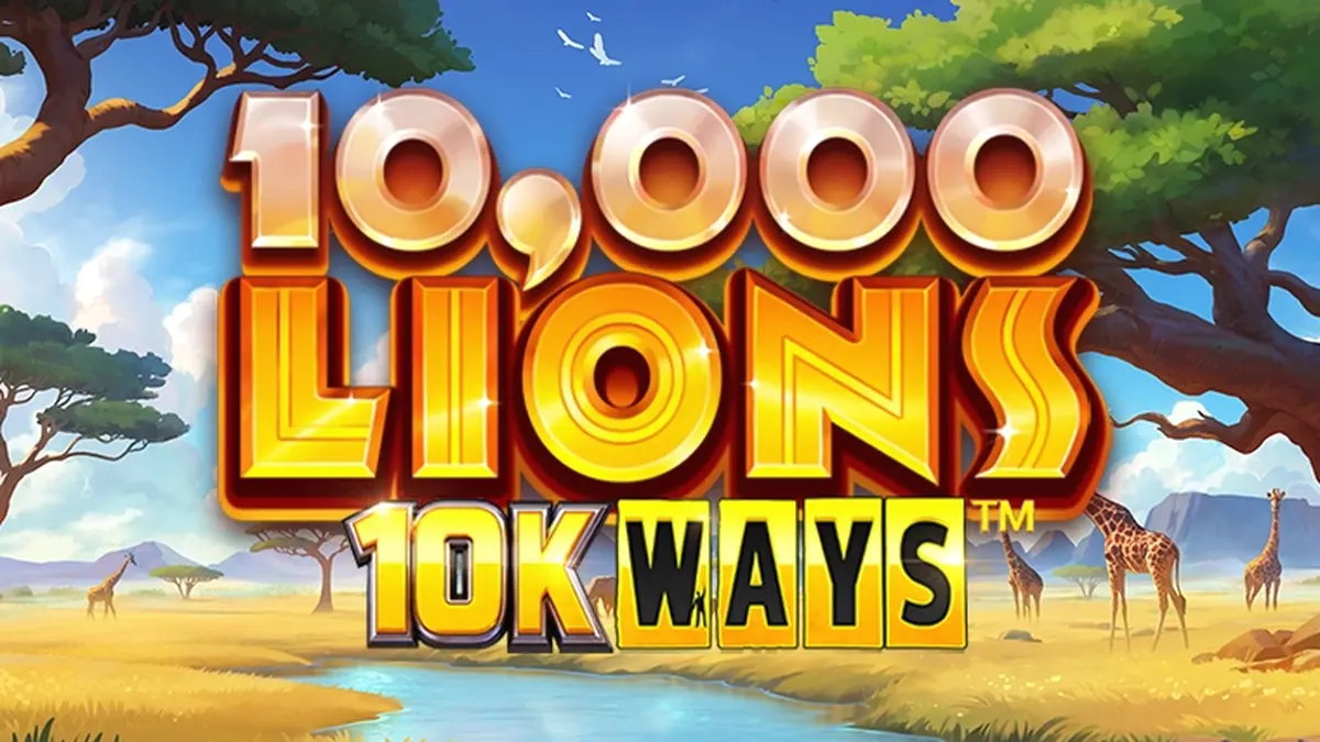 Interface do jogo de slot 10,000 Lions 10K Ways mostrando rolos e símbolos de leão